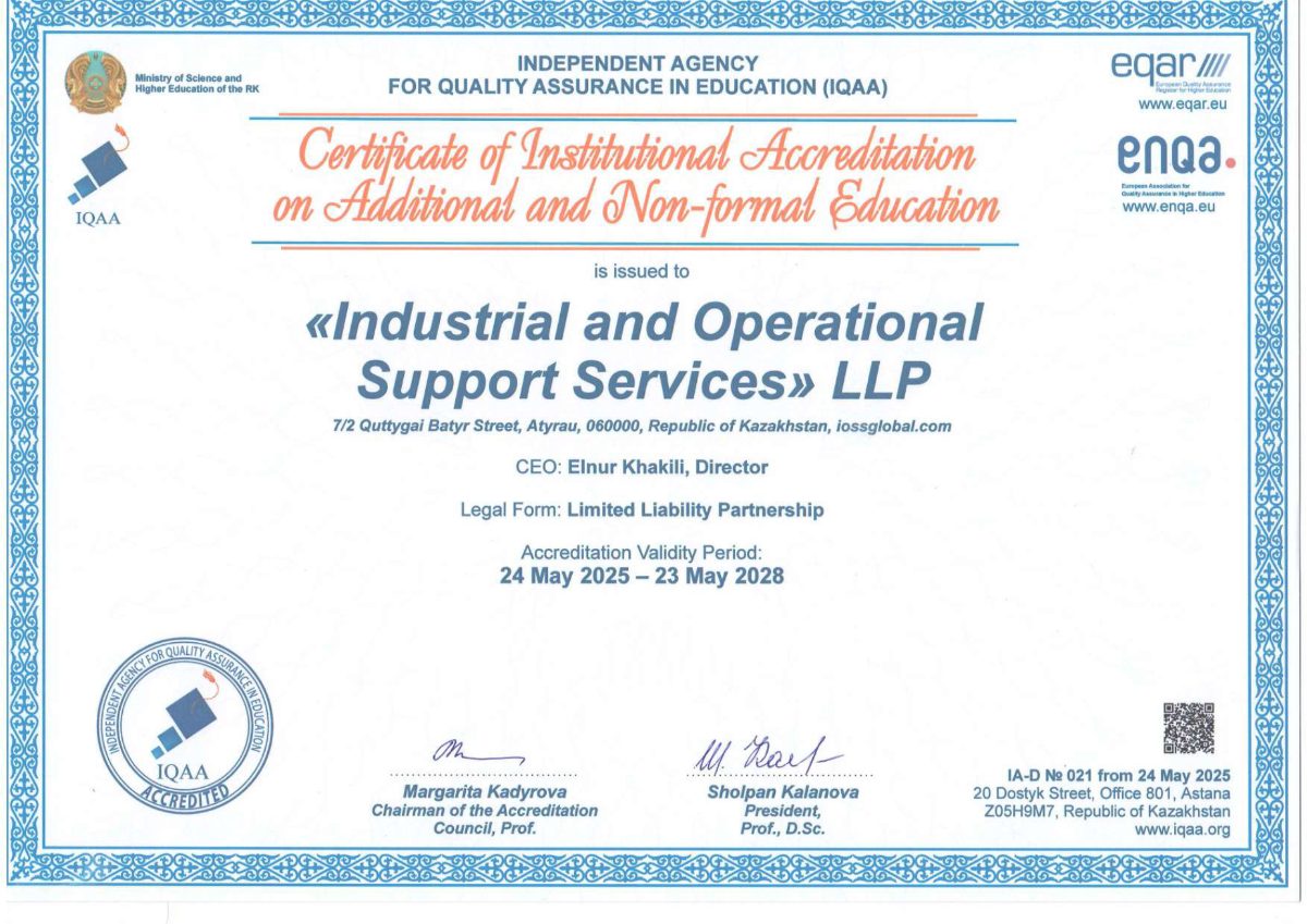 IQAA certificate of institutional accreditation issued to IOSS
