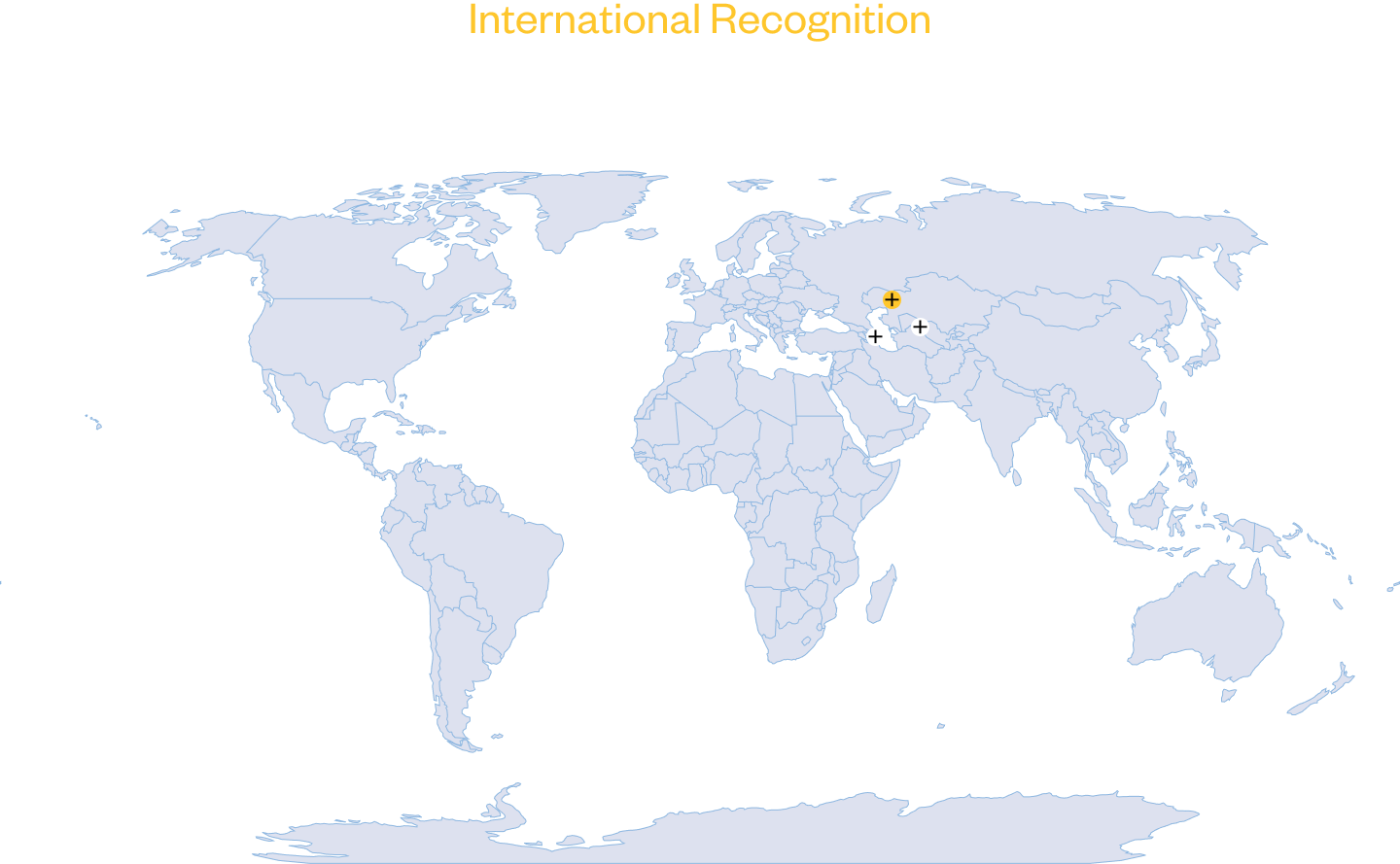 International Recognition — IOSS operations across Kazakhstan, Azerbaijan and Uzbekistan, shown on a world map